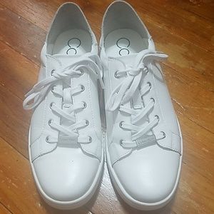 White Calvin Klein leather sneakers